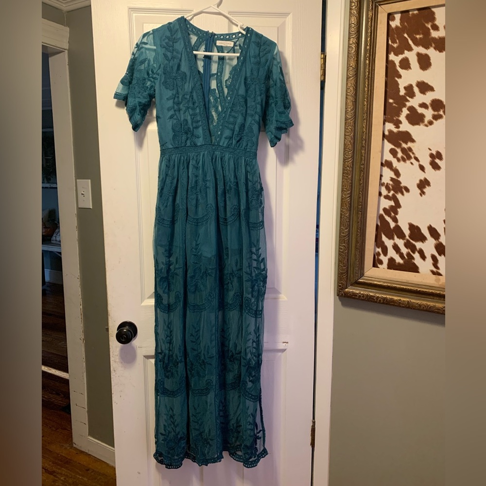 Boho Lace Embroidered Romper Maxi Dress